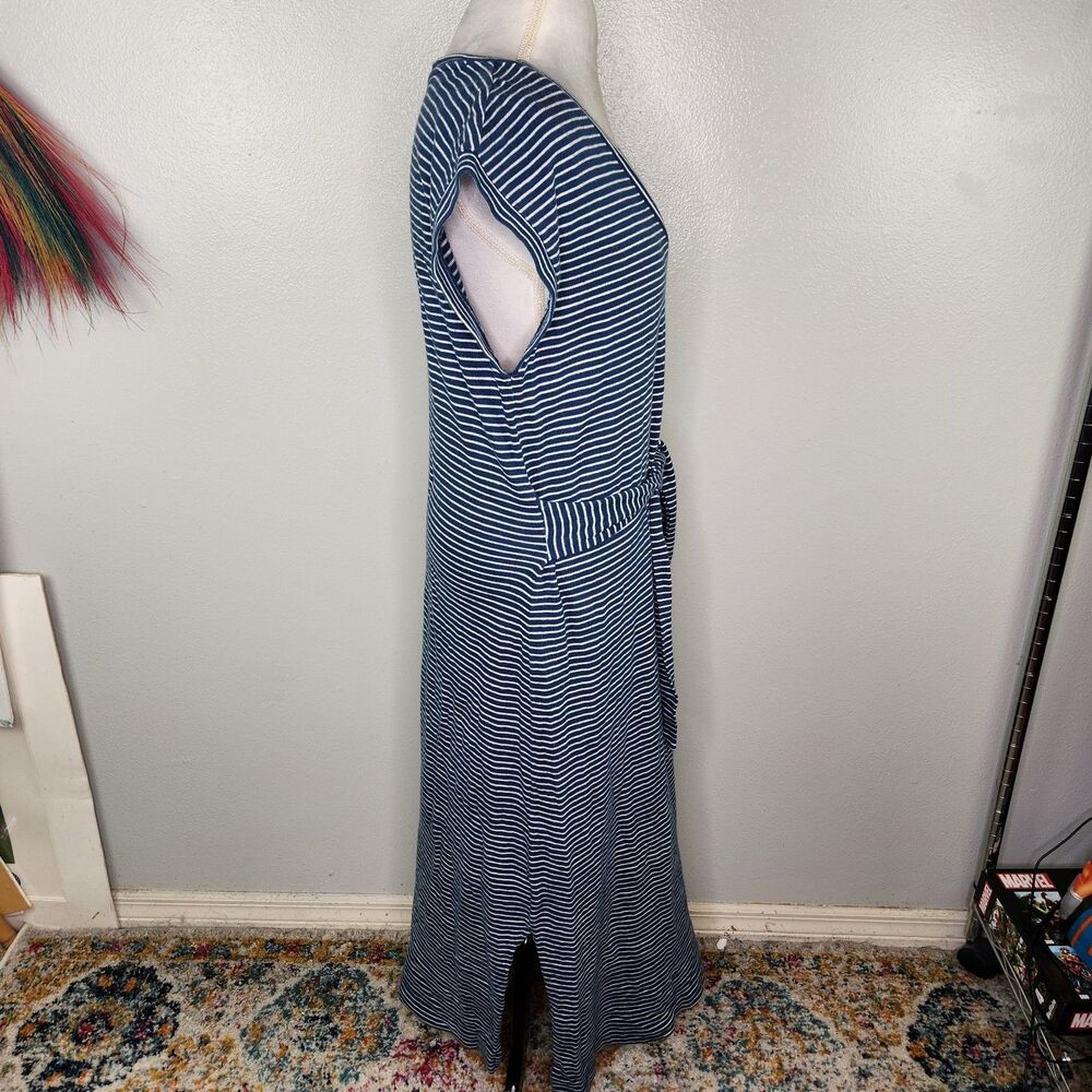 LOFT Blue & White Stripe Cap Sleeve Tie Waist Split Side Maxi Dress Size XL - Picture 6 of 11